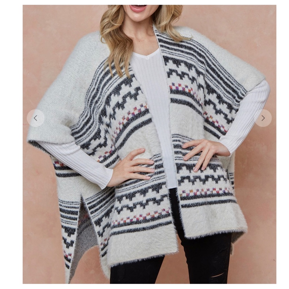 34 Boho Aztec Pattern Open Front Open Cardigan